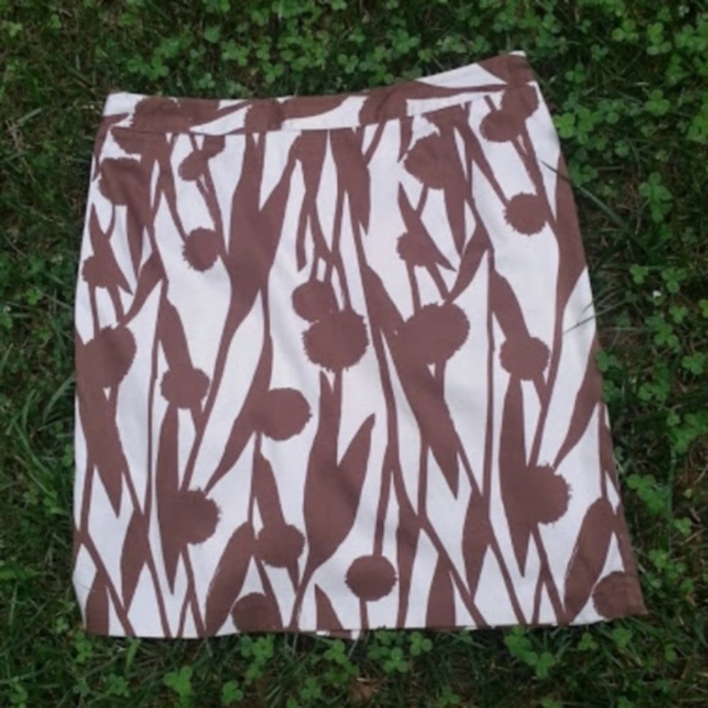 Boden pencil skirt brown & gray abstract dandelion pattern size 14